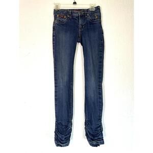 Women’s 27x32 Baby Phat Y2K Skinny Jeans Ruched Hem Cat Logo Pocket